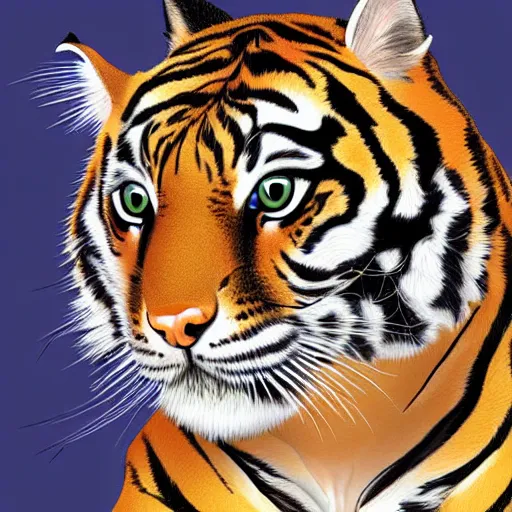 Image similar to A cat mixed with a tiger, digital art