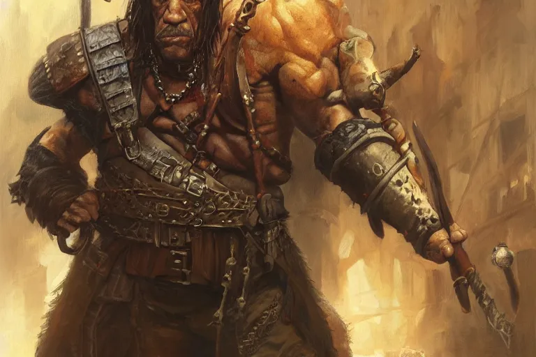 Prompt: A beautiful oil painting of Danny Trejo in Warhammer Vermintide, by Lucas Graciano, Frank Frazetta, Greg Rutkowski, Boris Vallejo, epic fantasy character art, warhammer fantasy, Exquisite detail, post-processing, low angle, masterpiece, cinematic