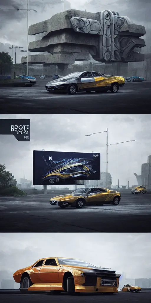 Image similar to sci-fi 3d organic brutalist car and wall structure car, in the coronation of napoleon painting, and digital billboard in the middle. octane render pinterest, keyshot product render, water reflections gloss shiny in luquid