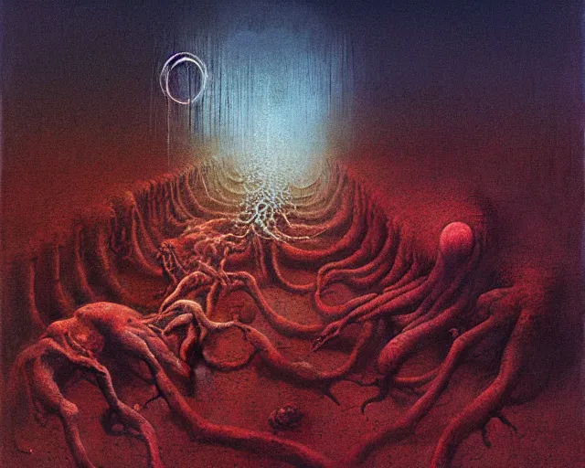 Image similar to by francis bacon, beksinski, mystical redscale photography evocative. azathoth the crawling chaos