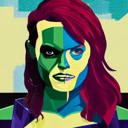 Prompt: Daisy Ridley as Gamora (Guardians of the Galaxy) by Sandra Chevrier, beeple, Pi-Slices and Kidmograph, beautiful digital illustration