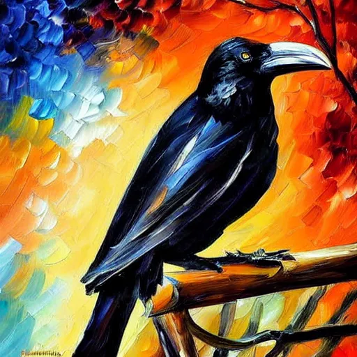 Image similar to oil painting of a crow by leonid afremov