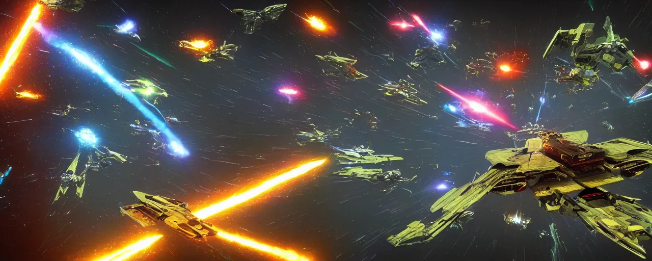 Image similar to Hyperspace Invaders, boss fight, scifi, videogame, shmup, 4K, UHD, HDR