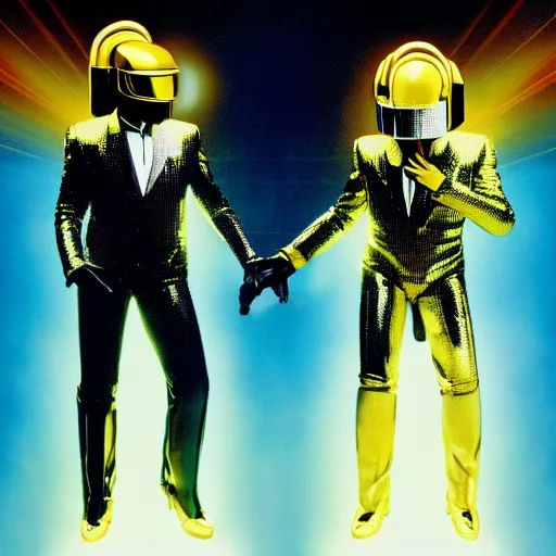 Image similar to photograph of Daft Punk ascending from Heaven to bestow humanity their new album