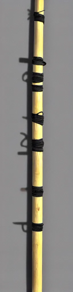 Prompt: picture of a single wooden long straight thin ninja fighting staff with small ornaments, weapon, highlight, vertical, centred, symmetric, sci - fi, fantasy, dnd, close shot, bright uniform background, award winning