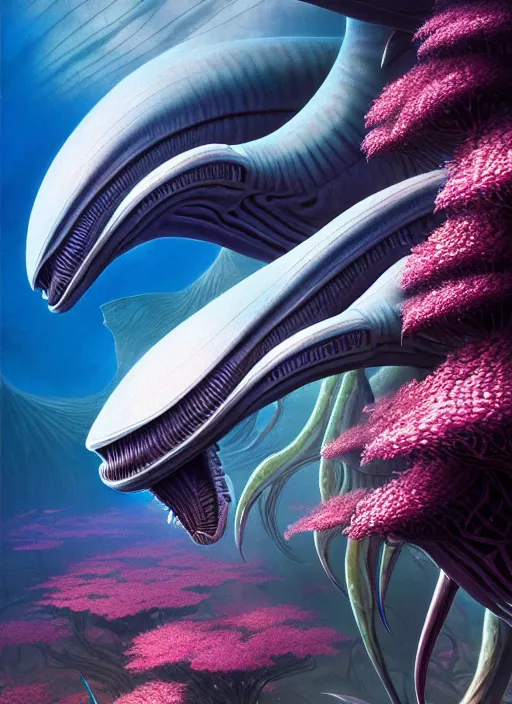 Prompt: photo of an alien fish in the style of roger dean, realistic, sharp focus, 8 k high definition, insanely detailed, intricate, elegant, art by greg rutkowski and artgerm, extreme blur cherry blossoms background