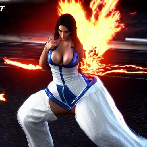 Prompt: kim kardashian in tekken 7, ray tracing, ultra graphics, light and shadows, 4 k uhd