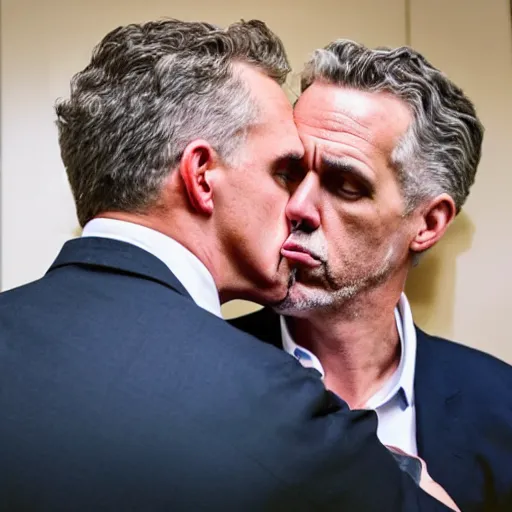 Prompt: jordan peterson kissing a gruff man