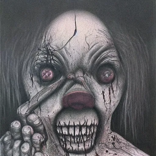 Prompt: grunge drawing of a clown by Zdzisław Beksiński, horror themed