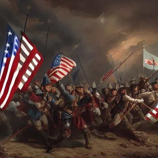 Image similar to Photo of a middle age era war, 8k, dramatic lighting, ultra-realistic, flags