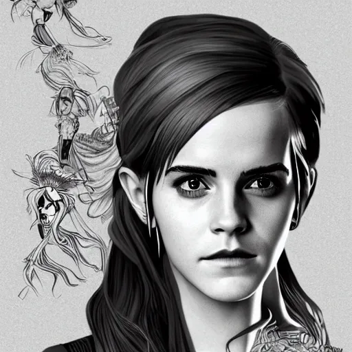 Image similar to Emma Watson as Witch, in the style of Na Honjaman Rebeleop, by Jang-Sung Rak (aka Dubu), epic artwork, vector art, digital art, trending on Artstation