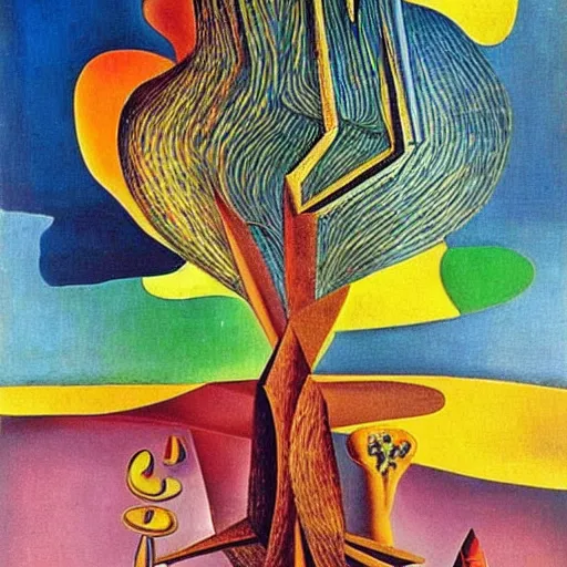 Image similar to A beautiful tree, surrealist, cubism, famous artwork by Salvador Dalí