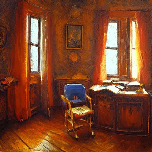 Image similar to a cozy little office nook, dmitry spiros, leonardo da vinci, 8 k, wide angle,