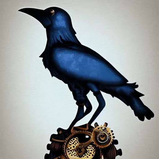 Prompt: elaborate, detailed, steampunk crow on a blue background