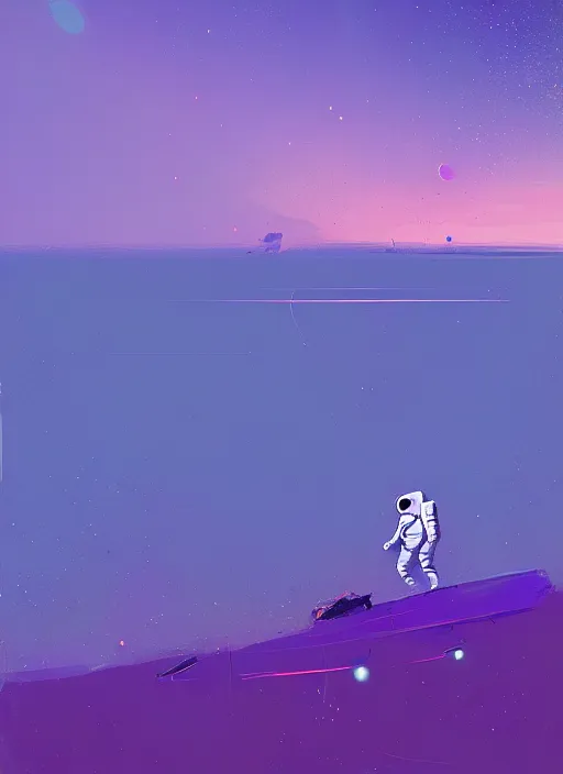 Image similar to astronaut surfer, purple and blue hour, by ismail inceoglu