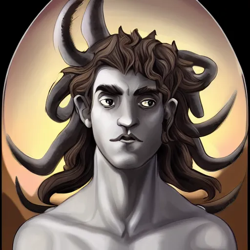Prompt: cloud genasi satyr, character portrait, hopeful expression, candid