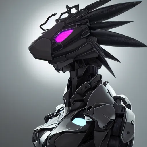 Image similar to stunning bust of a beautiful anthropomorphic robot mecha female dragon, with smooth and streamlined armor, standing and posing elegantly, well detailed dragon head with epic LED eyes and a beautiful glowing maw, sharp and dangerous sleek design, two arms, beautiful digital art, artstation, DeviantArt, FurAffinity, professional, depth of field, close-up, hd, octane render, sunset lighting