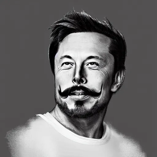 Image similar to elon elon with extra scratchy mcpatchy facial hair and a wispy fu manchu, photorealistic digital painting