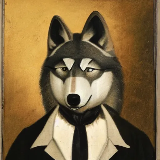 Prompt: man wearing a wolf mask, gilbert stuart style