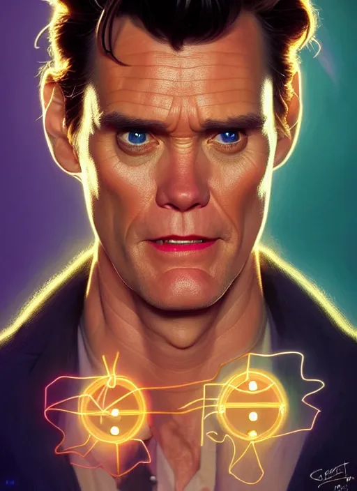 Prompt: symmetry!! portrait of ace ventura jim carrey, chemisty, sci - fi, glowing lights!! intricate, elegant, highly detailed, digital painting, artstation, concept art, smooth, sharp focus, illustration, art by artgerm and greg rutkowski and alphonse mucha, 8 k