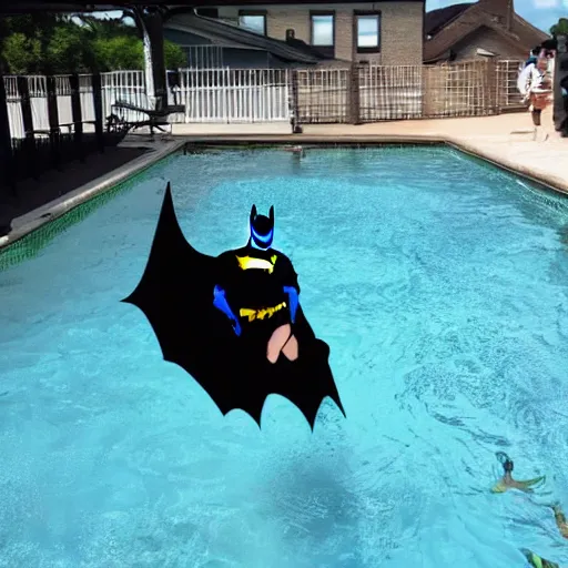 Image similar to batman doing a dive in the local pool