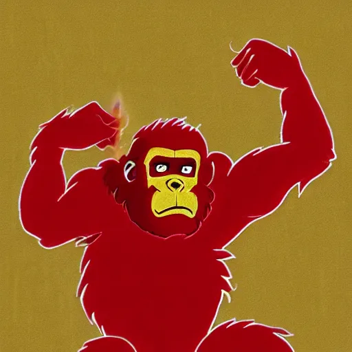 Image similar to a red ape with a golden dragon fist