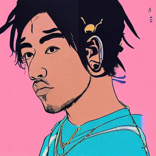 Prompt: lil uzi vert stand with you, digital art, utamaro kitagawa style