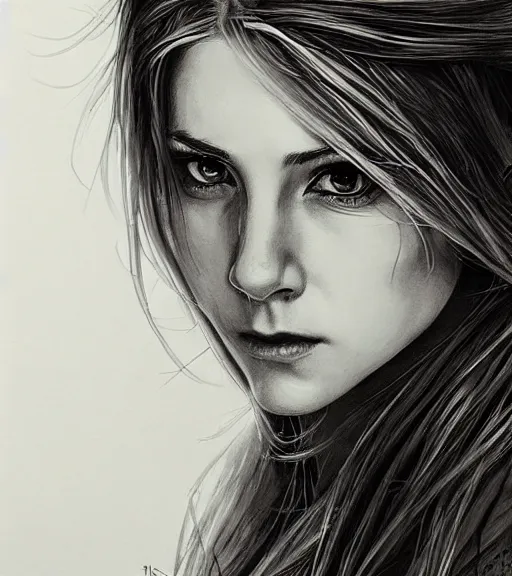 Image similar to aniston, beautiful piercing eyes, realistic face, black and white drawing, in the style of greg rutkowski, fantasy, amazing detail, epic, intricate, elegant, smooth, sharp focus