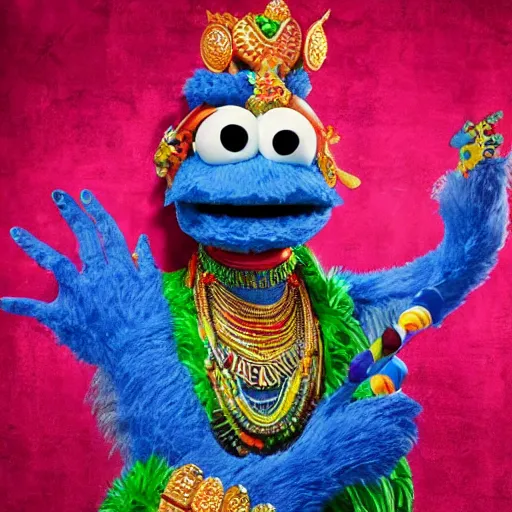 Prompt: cookie monster as vishnu, vibrant, vivid