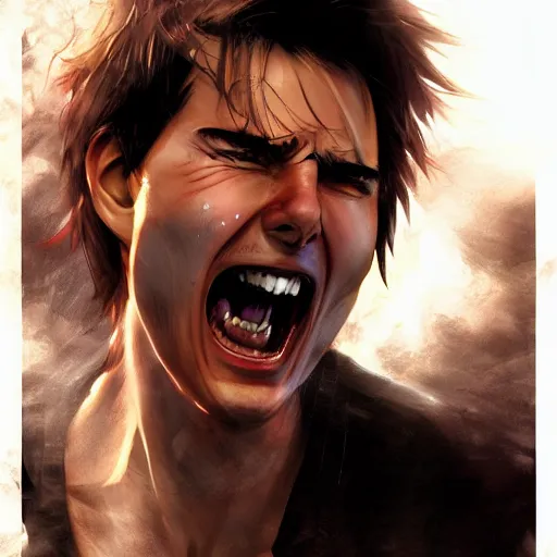 Image similar to A close-up anime portrait of tom cruise screaming, by a professional manga illustrator, Stanley Artgerm Lau, WLOP, Rossdraws, James Jean, Andrei Riabovitchev, Marc Simonetti, and Sakimichan, tranding on artstation