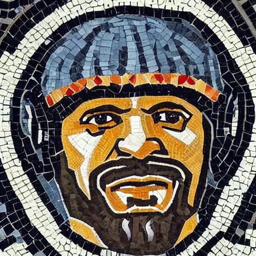 Prompt: roman mosaic of coach Tomlin celebrating a Superbowl win