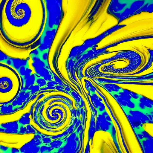 Prompt: bright yellow and blue swirling