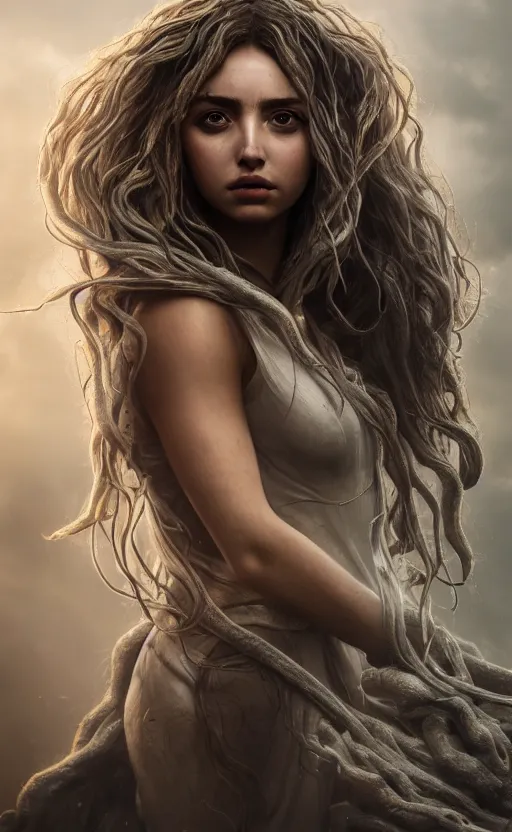 Image similar to ana de armas as medusa from greek mythology, photo realistic, hyperdetailed, 8 k realistic, frostbite 3 engine, cryengine, dof, trending on artstation, digital art