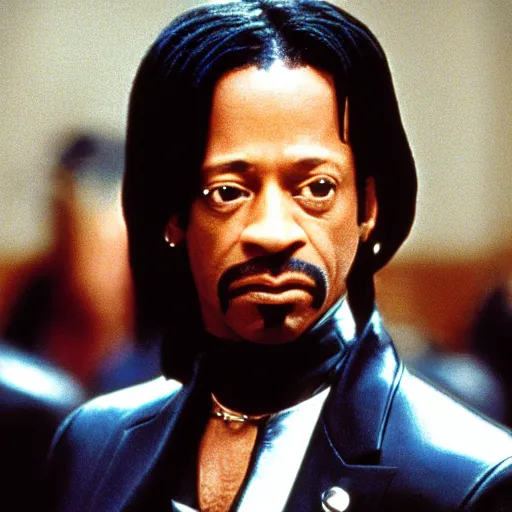 Prompt: a film still of Katt Williams starring in The Matrix (1999), close up, shallow depth of field