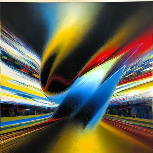 Image similar to abstract art representing momentum, oil painting by john berkey and gabriel dawe, masterwork