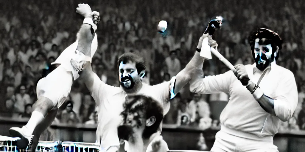 Image similar to portrait photo of geoff capes winning wimbledon tennis final with lionel richie