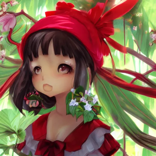 Prompt: a imaginefx artstation of reimu in the jungle wearing bonnet