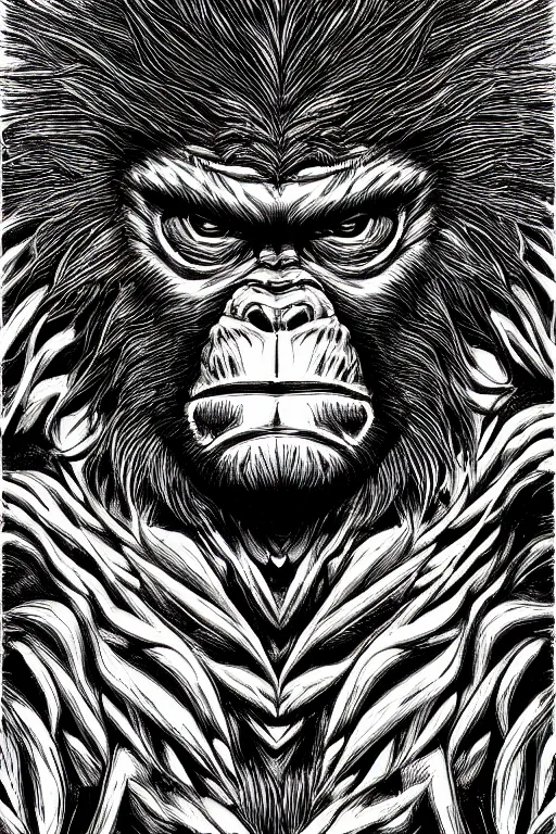 Image similar to pineapple ape humanoid figure monster, symmetrical, highly detailed, digital art, sharp focus, trending on art station, kentaro miura manga art style