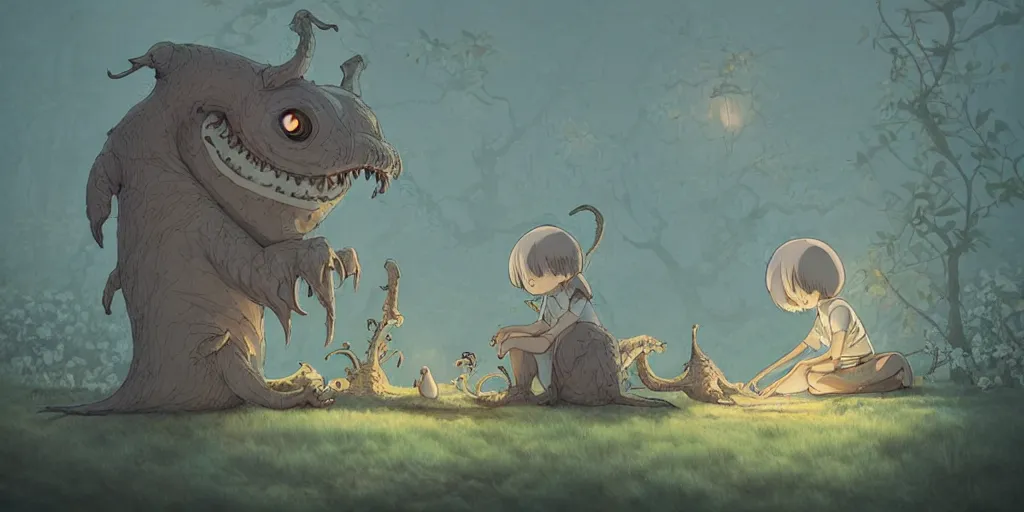 Image similar to lab to create cute monsters and creatures, natural lighting, playful color scheme, intricate details, matte painting, illustration, by hayao miyazaki