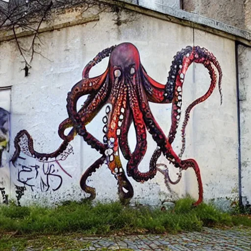 Image similar to octopus street graphitti, tentacles, by bordalo ii and artur bordalo