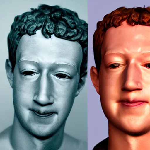 Image similar to eerie uncanny valley slightly melted wax sculpture of mark zuckerberg