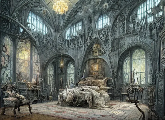 Prompt: a room. designed by adonna khare, thomas kinkade and h. r. giger