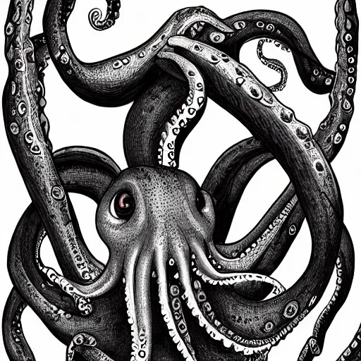 Image similar to Specualtive evolution paleoart with octopus using computer in the style of Emily Willoughby, expressive and beautiful digital art