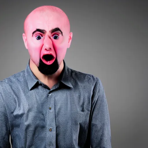 Prompt: a stock photo of an extremely angry pink - faced man