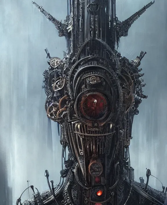 Prompt: steampunk style Sauron, futuristic technology, by HR Giger and Beksiński and Stephan Martiniere , 4k resolution, detailed, trending on artstation