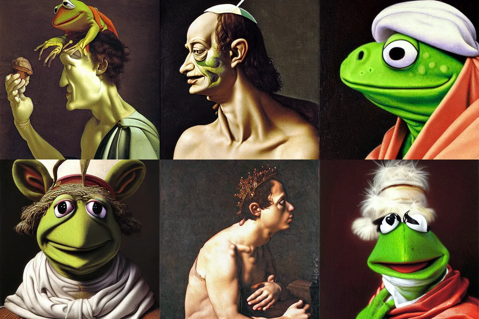 Image similar to A extremely highly detailed majestic hi-res beautiful, highly detailed head and shoulders painting of kermit the frog as a catholic pope by Michelangelo Merisi da Caravaggio,