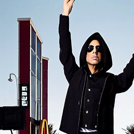 Image similar to criss angel mindfreak levitating over mcdonalds