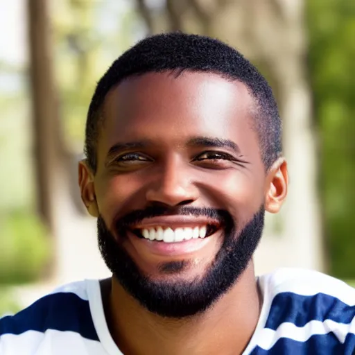 Prompt: black guy with wide open eyes and shiny white teeth smiling