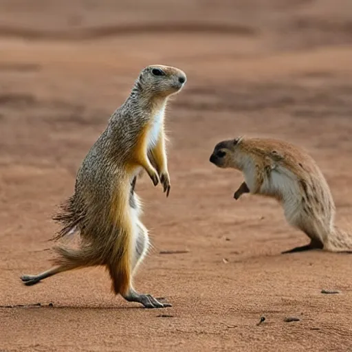 Image similar to Prairie dog riding an Emus to battle