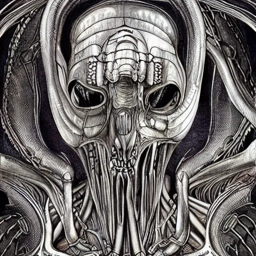 Image similar to gullum, style of h. r. giger, highly detailed, sharp, dark